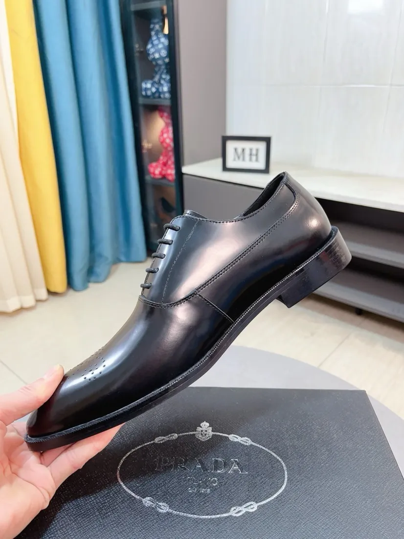 Men's shoes 💰540🌹🌹【PRADA Leather Shoes】Top purchasing agent Original imported Italian custom cowhide leather surface, fully imported water-dyed breathable cowhide lining, original factory special molded sole super comfortable, size: 38-44